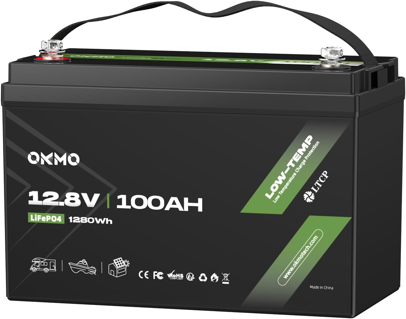 12V 100Ah LiFePO4 Lithium Battery, Built-in 100A BMS with Low-Temp Protection, 15000+ Deep Cycles & 1280Wh Energy for RV, Solar, Marine, Trolling Motor, Home Storage