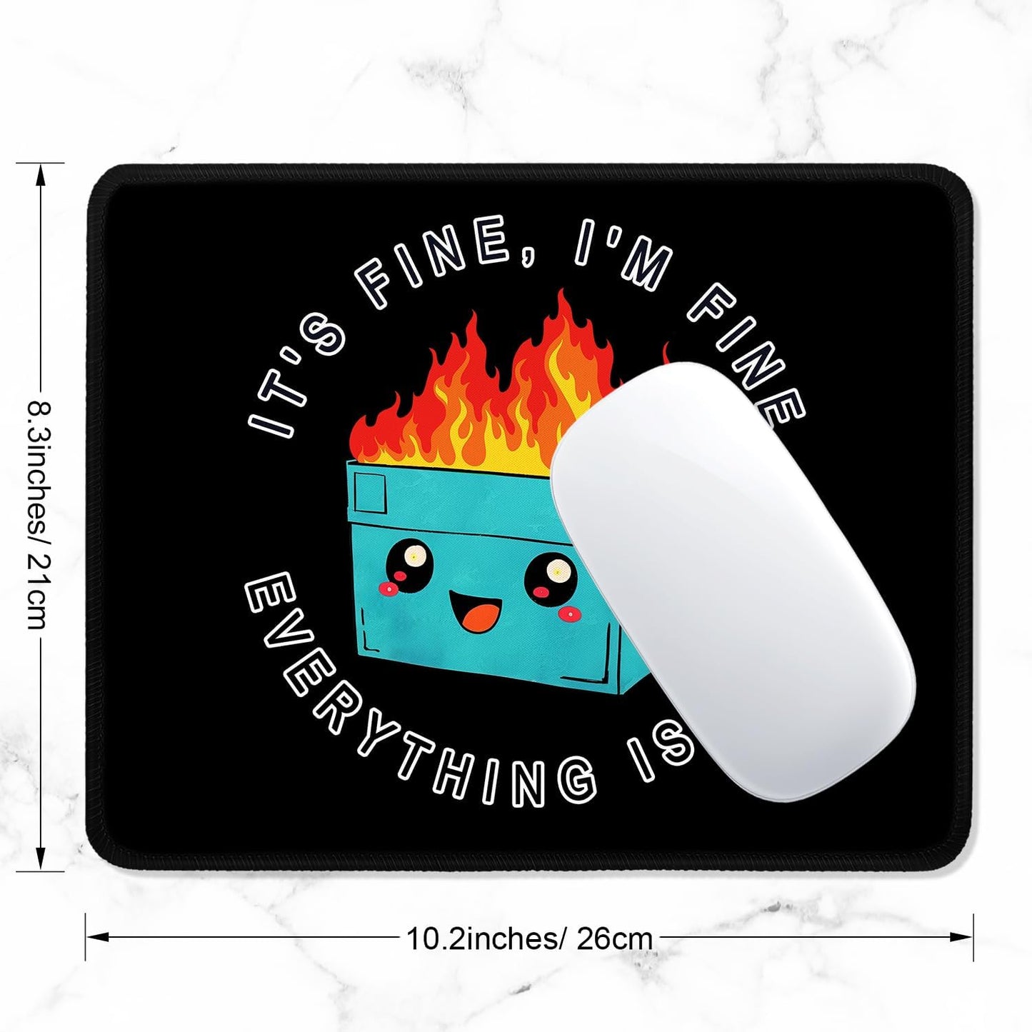 ITNRSIIET Mouse Pad with Stitched Edge Premium Textured Smooth Precise Operation Waterproof Washable Non-Slip Rubber Base Desktop Protection Mat, 10.2×8.3×0.12 inches, Cute Dumpster