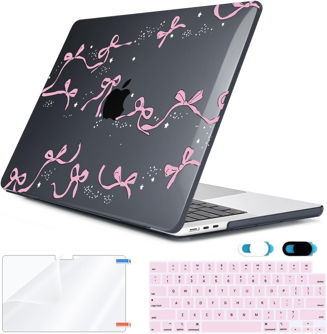 Compatible with MacBook Air 13.6 inch Case 2025 2024 2023 2022 Release M4 A3240 M3 A3113 M2 A2681 with Touch ID, Plastic Hard Shell Case&Keyboard Cover&Screen Protector&Webcam Cover, Bows-b