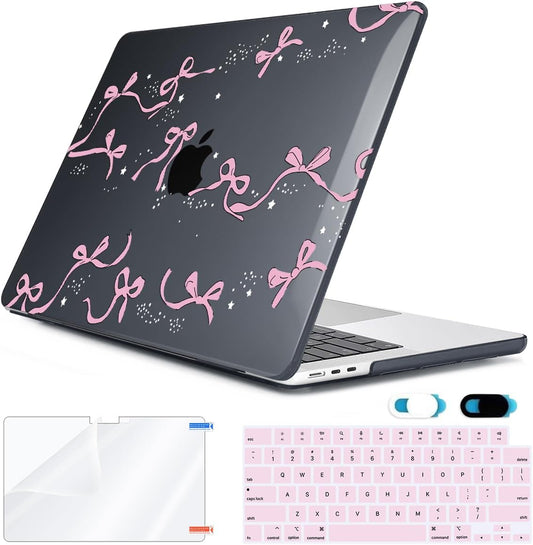 Compatible with MacBook Air 13.6 inch Case 2025 2024 2023 2022 Release M4 A3240 M3 A3113 M2 A2681 with Touch ID, Plastic Hard Shell Case&Keyboard Cover&Screen Protector&Webcam Cover, Bows-b