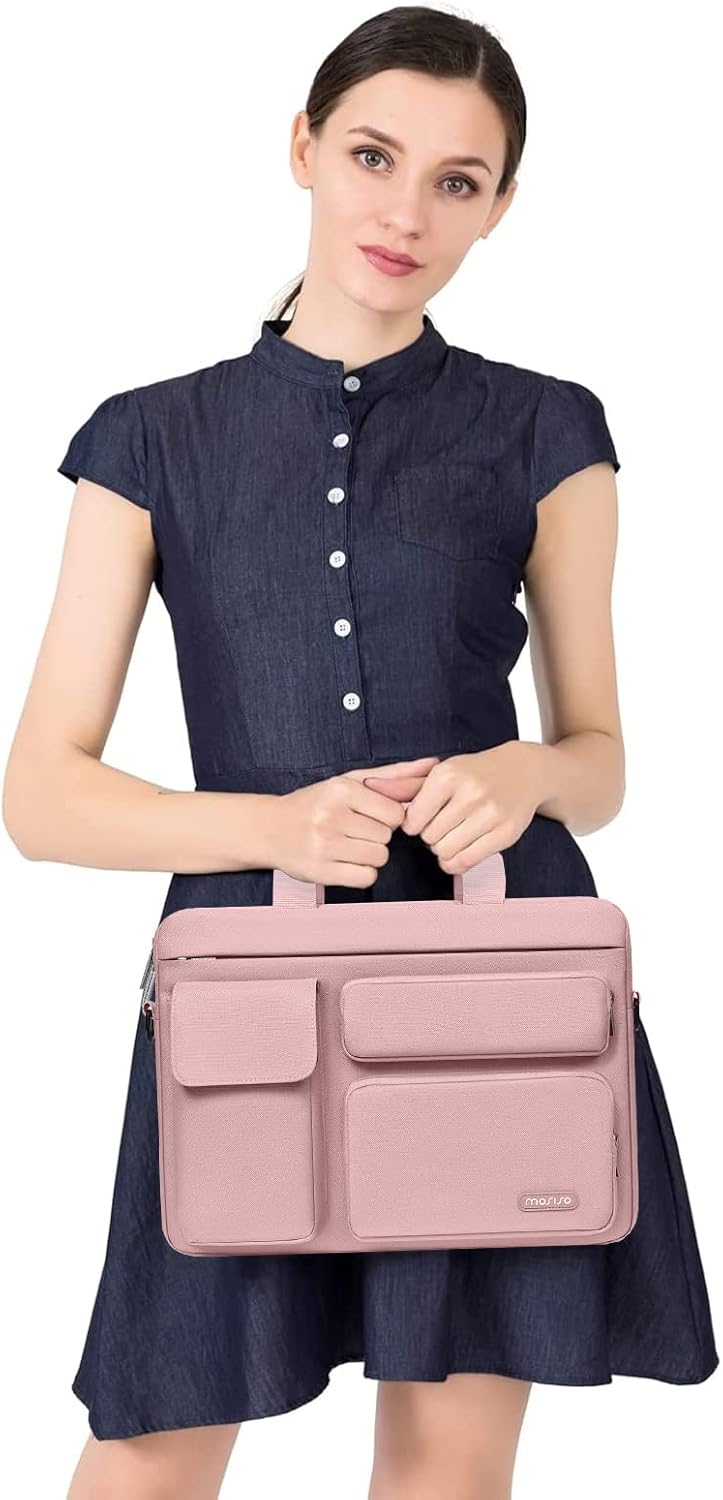 MOSISO Laptop Shoulder Bag, Computer Bag with 2 Raised&1 Flapover&1 Horizontal Pocket&Handle&Belt