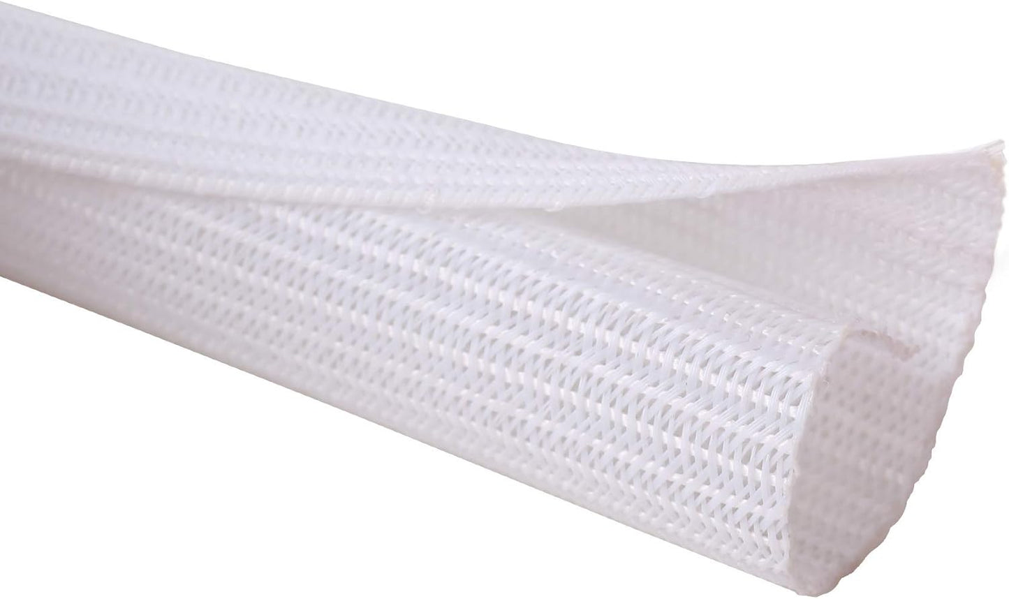 Alex Tech 25ft - 1 inch Cord Protector Wire Loom Tubing Cable Sleeve Split Sleeving for USB Cable Power Cord Audio Video Cable - Protect Cat from Chewing Cords - White