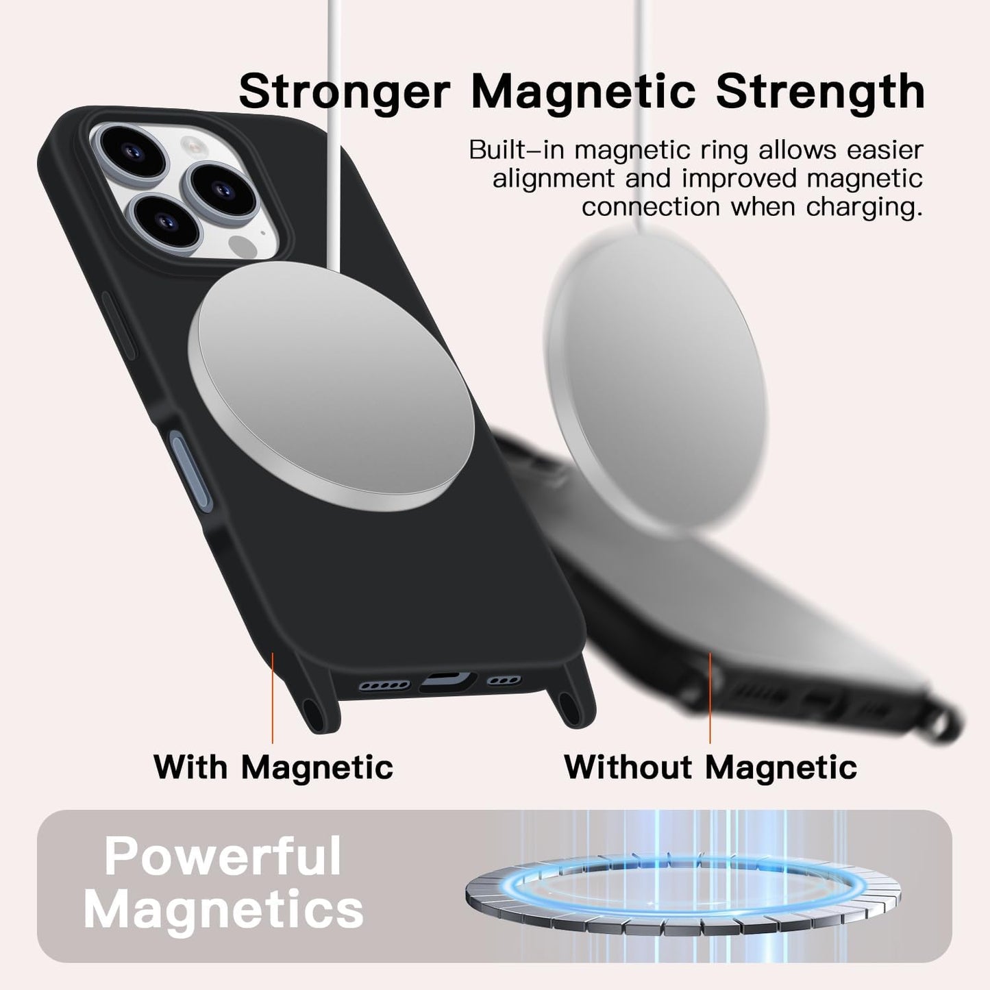 Crossbody Case for iPhone 16 Pro with Strap, [Compatible with MagSafe], Cute Love Heart Silicone Phone Case with Neck Lanyard for Girls Women