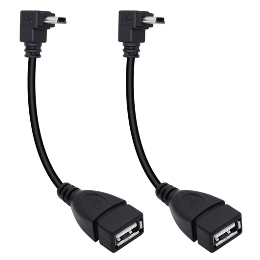90 Degree Mini USB to USB A OTG Adapter Cable 5.5in Up Angle Mini USB 5-Pin Type B Male to USB Type A Female Adapter Cord for Digital Cameras,Black,14cm(2 Pack,UP)