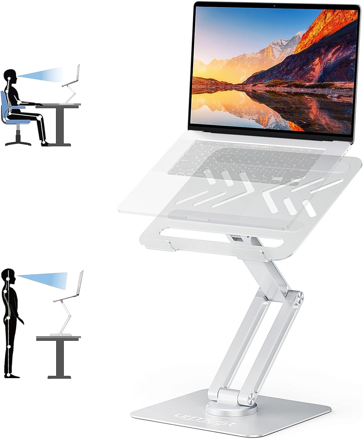 Urmust Height Adjustable Laptop Stand for Desk with 360°Rotating Base, Foldable & Portable Laptop Riser, Computer Accessories for Collaborative Work, Compatible with MacBook Pro, All Laptops 10-17"