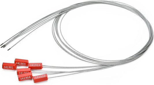 3.9 Feet Steel Wire Cable Seals Tamper Resistant Security Seal Tags Numbered Self-Locking Safety Seals Length 1.2m (Pack of 100pcs, Red)