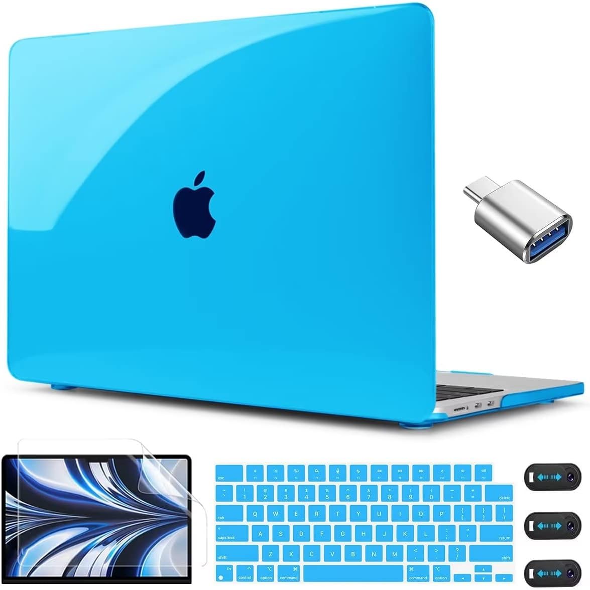 CISSOOK Compatible with MacBook Air 13.6 inch Case 2022 2024 2025 Release Model A268 A3113 A3240 with Touch ID, Laptop Hard Shell Case with Keyboard Cover for Mac Air 13.6 M2 M3 M4, Sky Blue