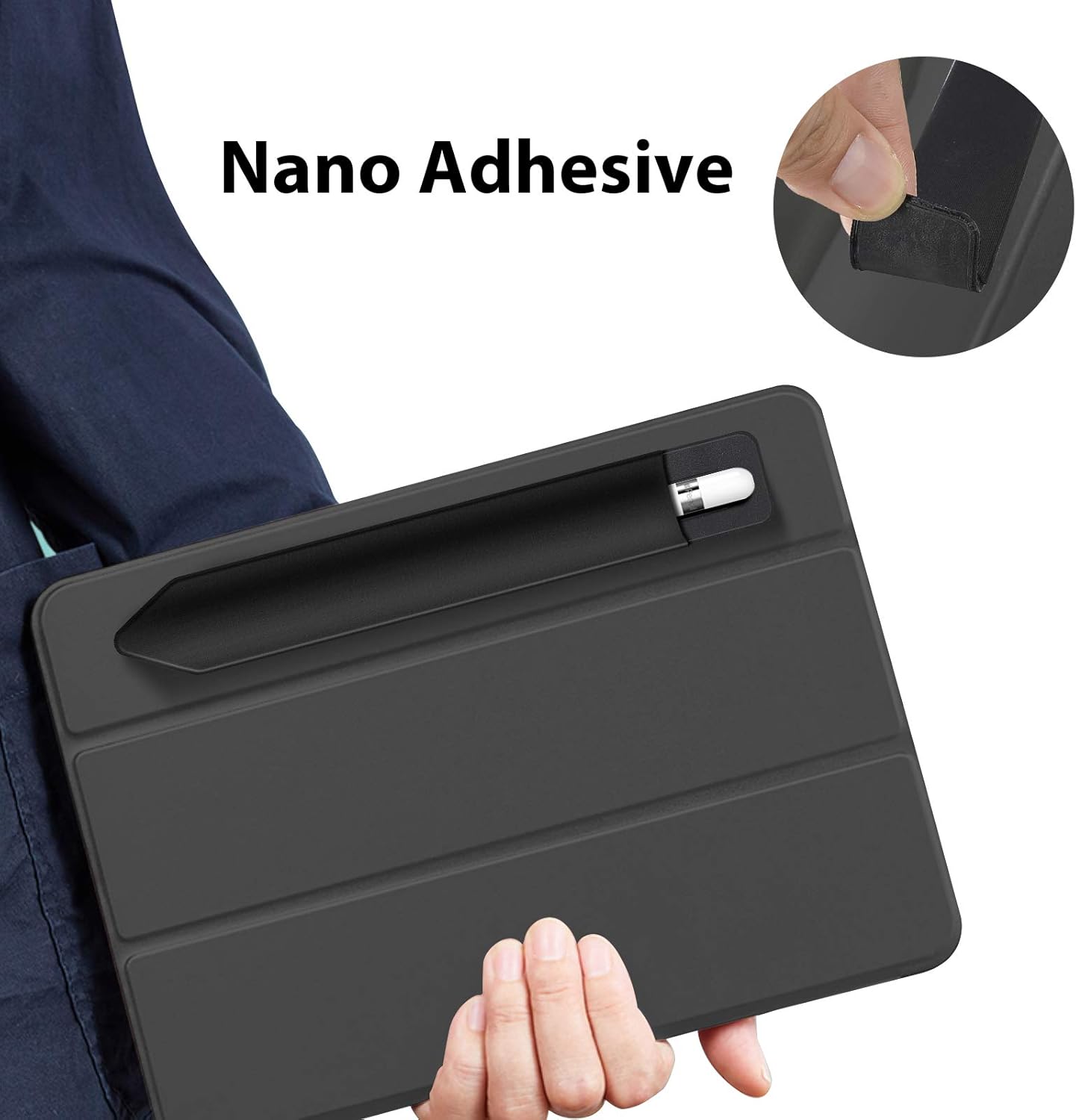 Doormoon Pencil Holder for iPad 2018 (6th Gen)/ iPad Air 9.7 / Pro 10.5" 12.9", Detachable Elastic Apple Pencil 2nd Gen Leather Sleeve Pocket Pouch (Black x 2)