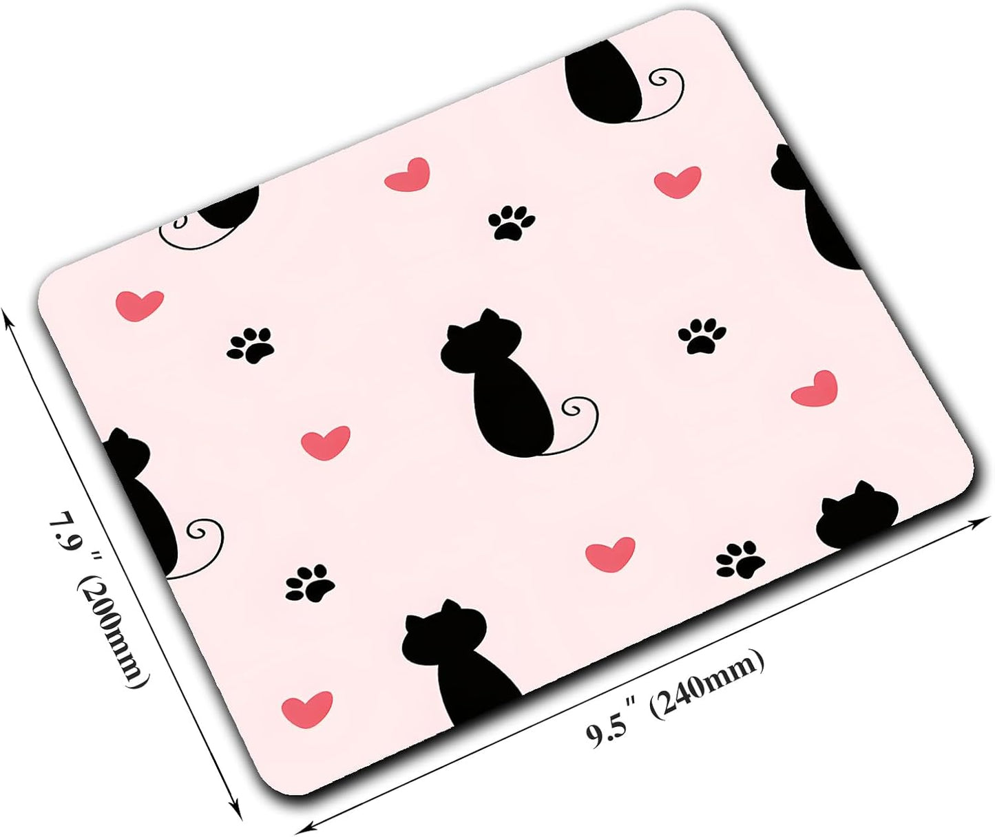 Cute Heart Cartoon Black Cat Paw Custom Mouse Pad with Non-Slip Rubber, Small Square Design for Wireless Laptop & Computer Mouse Pads for Desk, 9.5 x 7.9 inch Smooth Surface for Gaming & Office
