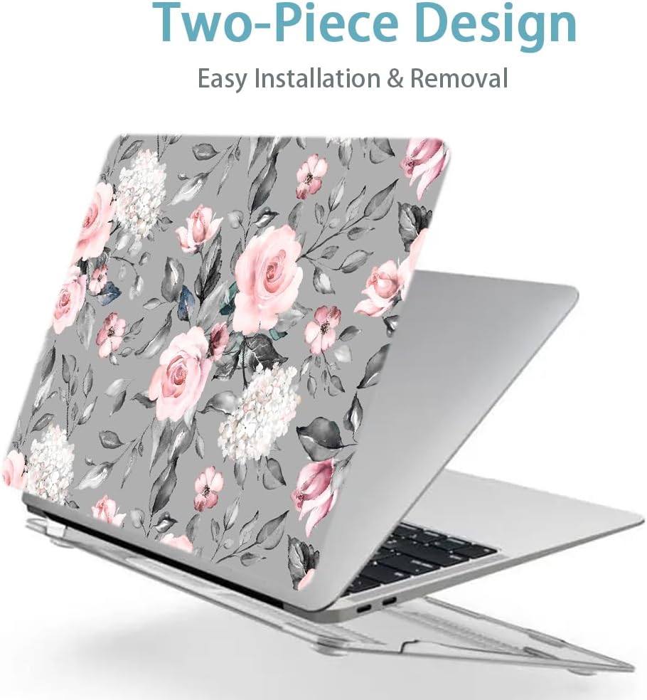 LanBaiLan Compatible for MacBook Pro 13 inch with Touch Bar 2022 2021 2020 2019 2018 2017 2016 Release M1 M2 A2338 A2289 A2251 A2159 A1989 A1706 A1708 Protective Case & Keyboard Cover, Grey Flowers