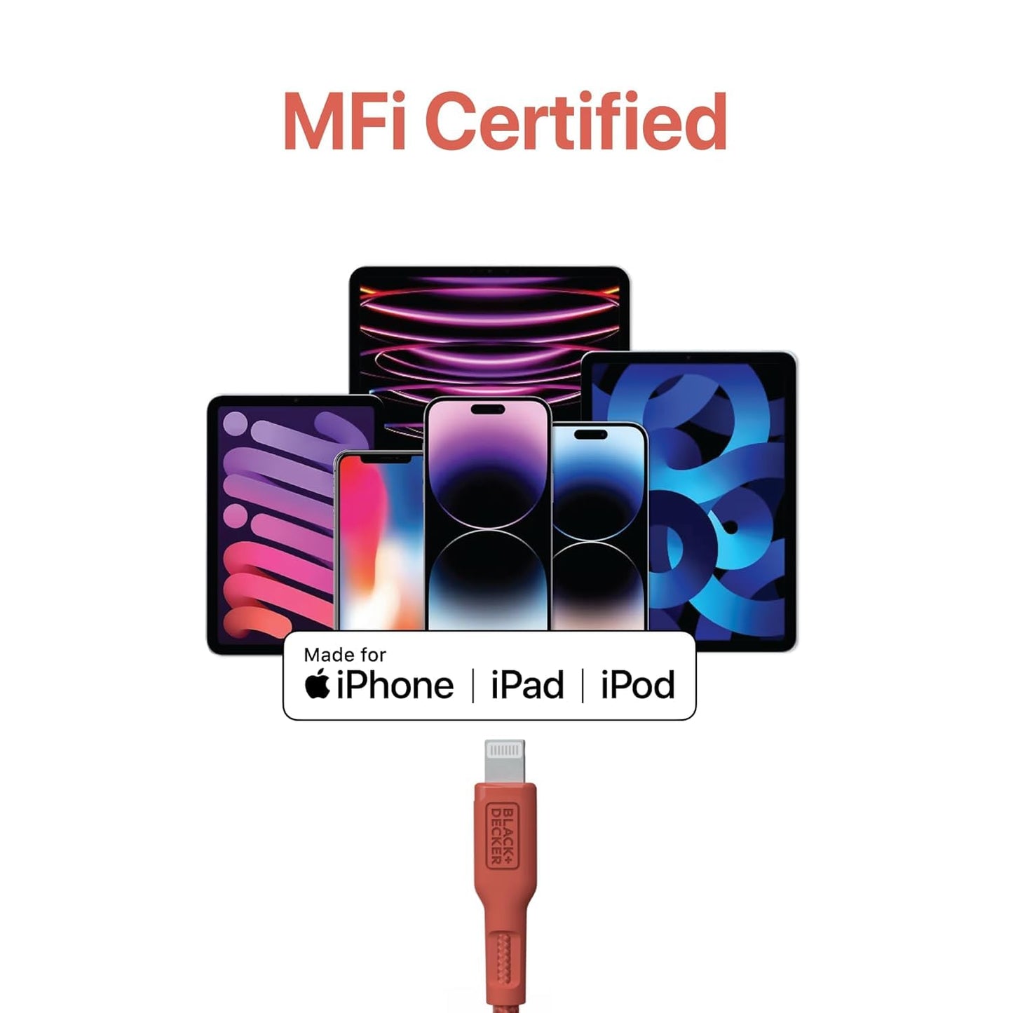 BLACK+DECKER USB C to Lightning Cable - Fast Compatible iPhone Lightning Cable - Durable Braided Type C iPhone Charger Cord - for Travel and Daily Use - Multiple Colors and Lengths - 3ft