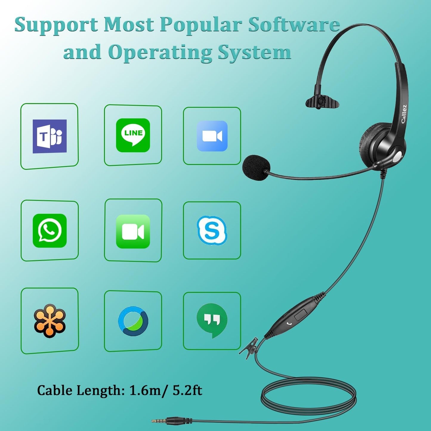 3.5mm Jack Cell Phone Headset with Microphone Noise Cancelling for PC Laptop, Wired Computer Headphones for iPhone Android Zoom Home Office Work School Classroom, in-line Control, Comfort-Fit