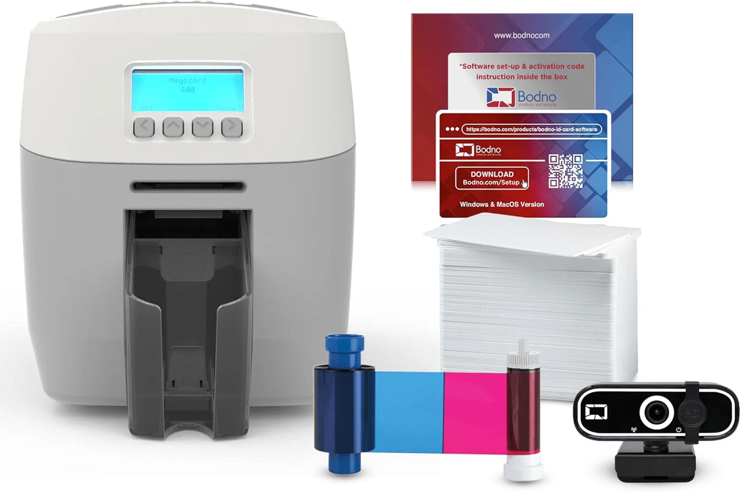 Bodno Magicard 600 Single Sided ID Card Printer & Complete Supplies Package ID Software - Gold Edition