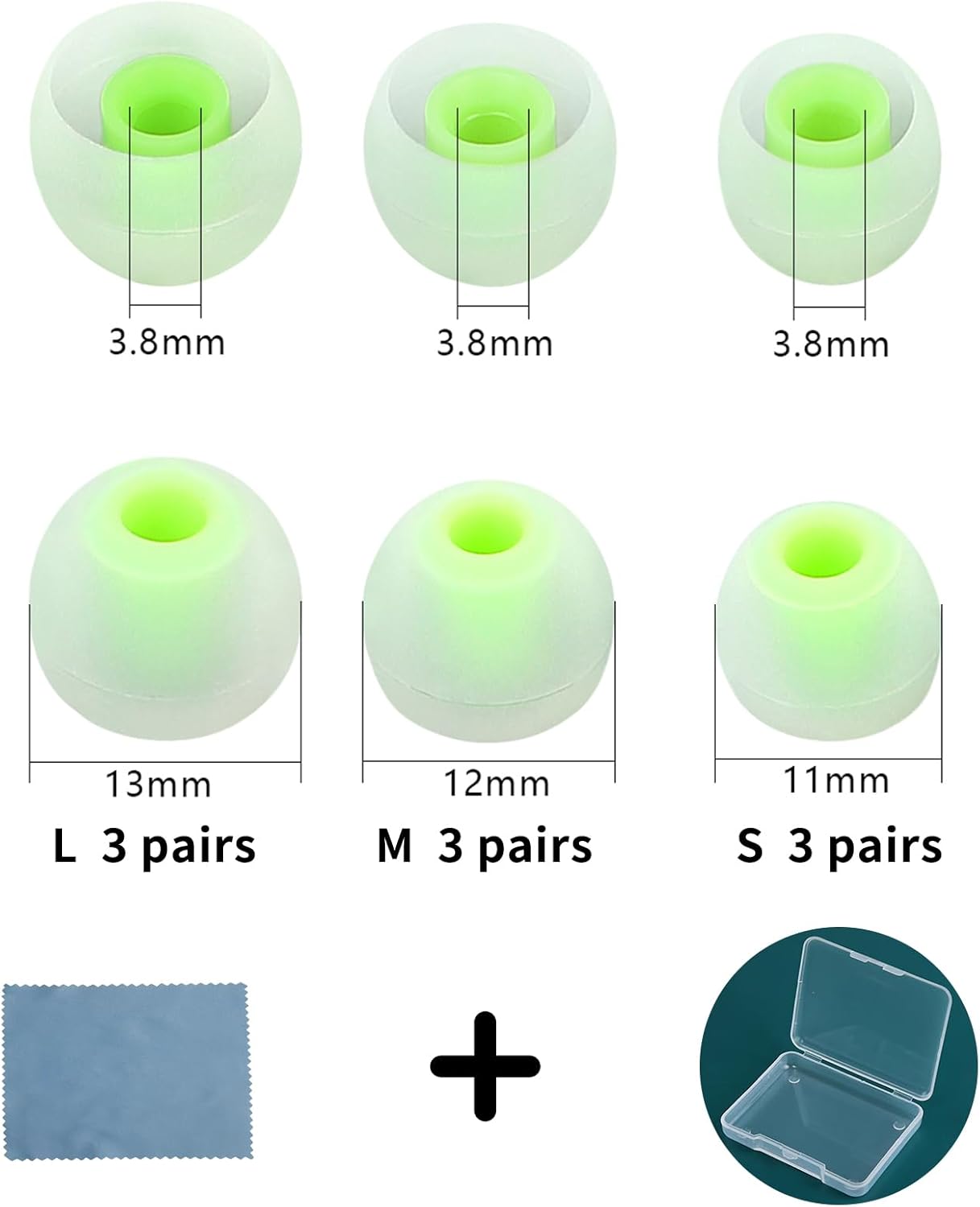 Earbud Tips Soft Anti Slip Washable Reusable Silicone Fit Most In-Ear Earbuds (Inner Hole 3.8mm-5.1mm) 18pcs S M L