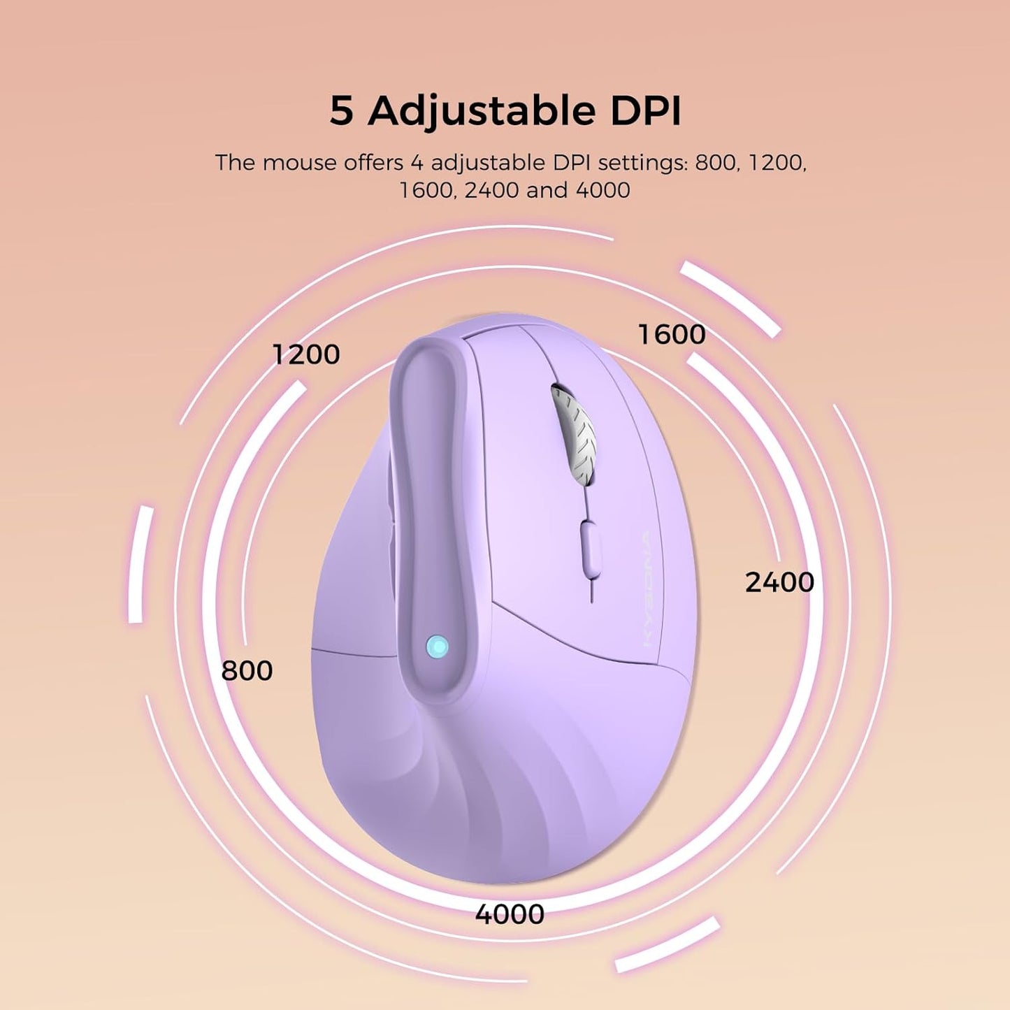57° Ergonomic Wireless Tower Mouse, Vertical Quiet Ergo Mouse, Bluetooth(BT5.0,BT3.0)&2.4G, (800/1200/2400/2400/4000), 7 Buttons for Windows, macOS, iPadOS, Laptop, PC,Purple