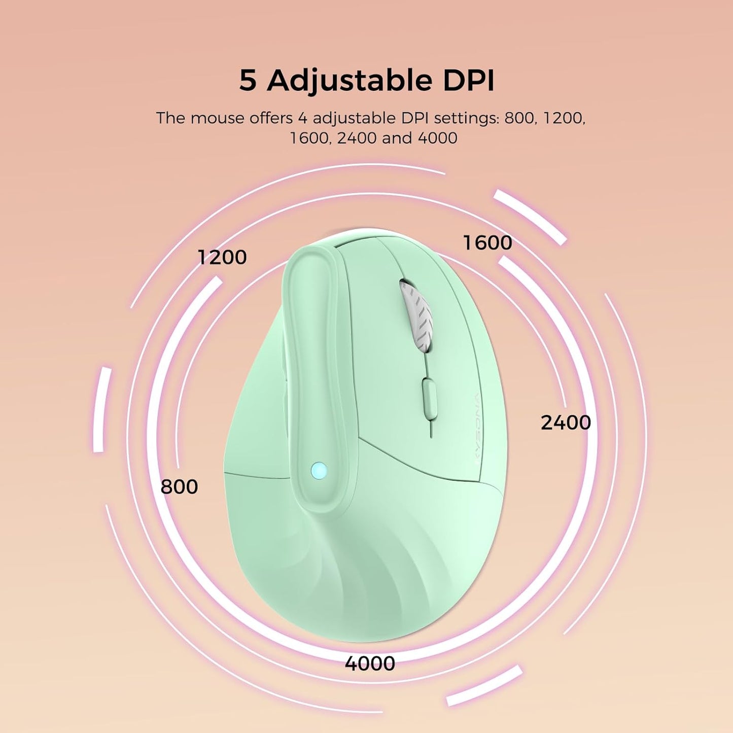 57° Ergonomic Wireless Tower Mouse, Vertical Quiet Ergo Mouse, Bluetooth(BT5.0,BT3.0)&2.4G, (800/1200/2400/2400/4000), 5 Buttons for Windows, macOS, iPadOS, Laptop, PC (Green)