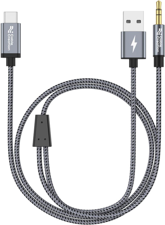 CableCreation USB C to 3.5mm Audio Cable with USB Charging Cable, Car Aux Cable, Type C to Aux Jack Headphone Car Stereo with 18W Charge for iPhone 16 15 Pro Max Plus, Galaxy S24/S23+, Pixel 9/8/7+