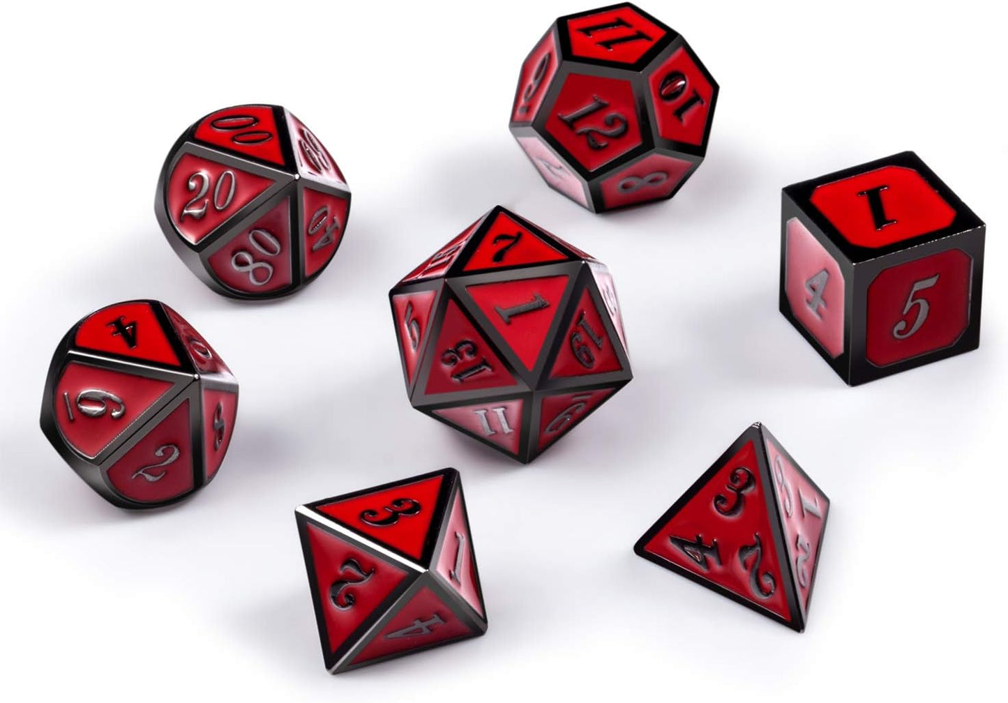 DnDnD Red D&D Game Dice,7 Die Polyhedral Metal Dice with Gift Metal Tin for RPG DND Dungeons and Dragons Dice Collector Board Game Player