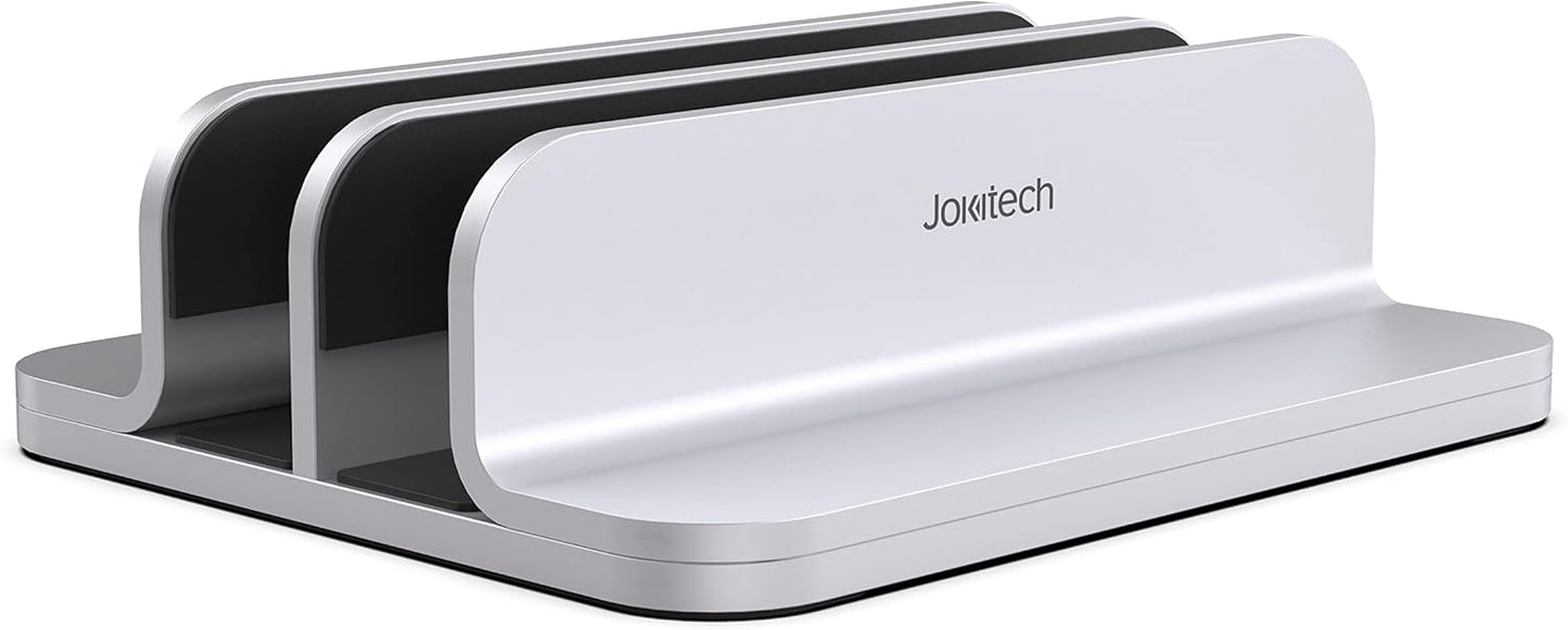 Double Aluminum Laptop Vertical Stand Organizer, Sturdy Notebook Computer Holder Stand Compatible with New Liquid Retina XDR Apple MacBook Air/Pro, Mac mini, Apple TV and iPad Pro - Silver