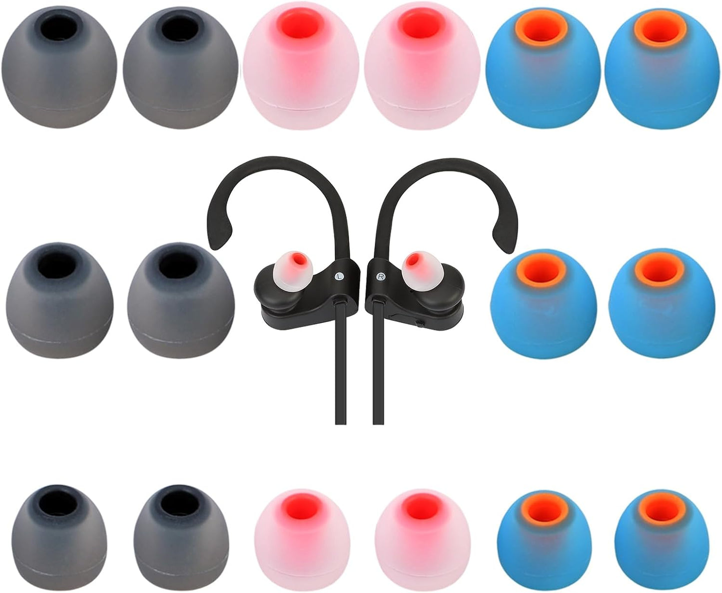 Earbud Tips Ear Bud Tips Soft Anti Slip Washable and Reusable Silicone Replacement Earbud Tips Fit Most in-Ear Earbuds(Inner Hole 3.8mm -5.1mm) 18pcs S M L