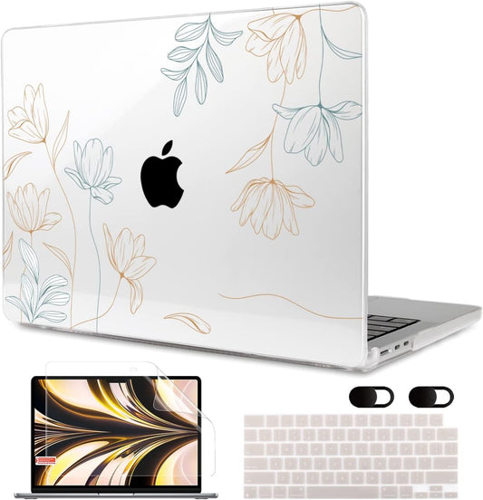 MEEgoodo Case for MacBook Air M4/M3/M2 13.6 inch 2025 2024 2022, Fit Model A3240 A3113 A2681, Compatible with MacBook Air 13 inch, Laptop Hard Shell Case with Keyboard Cover, Engraving Floral