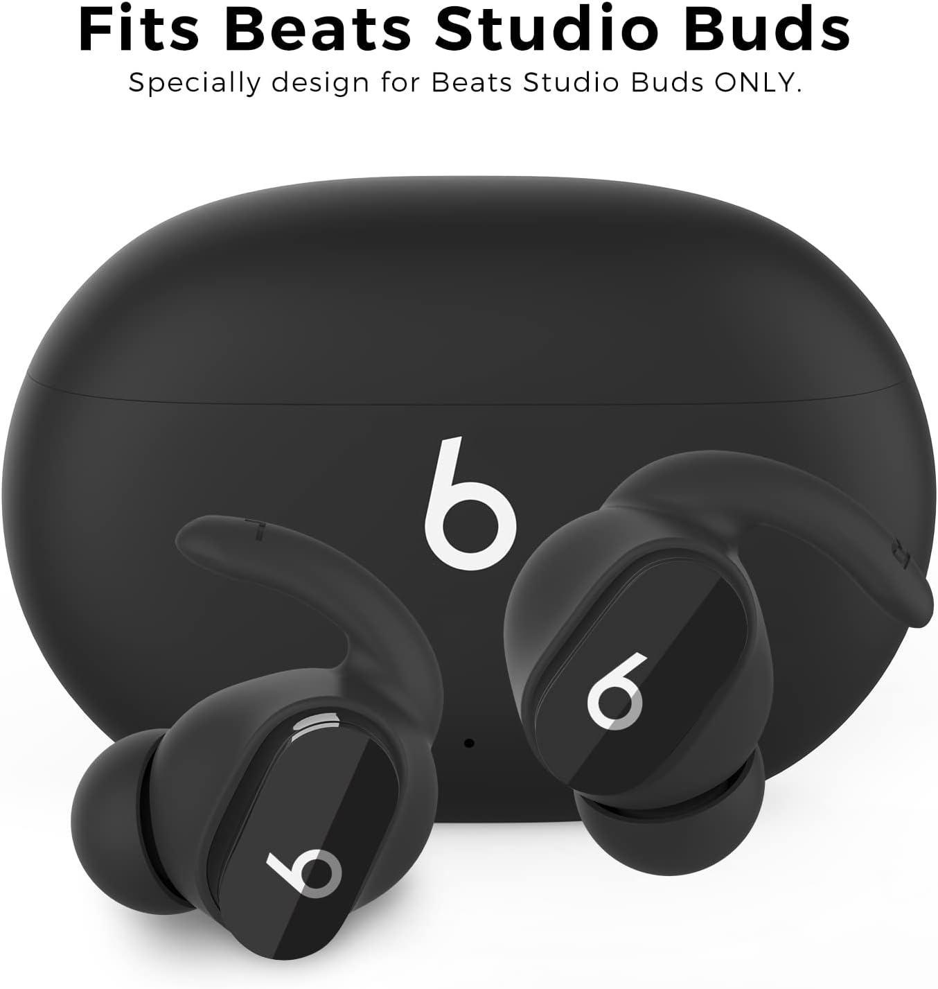 AhaStyle 3 Pairs Beats Studio Buds Ear Hooks Anti-Slip Ear Covers Silicone Accessories【Not Fit in The Charging Case】 Compatiable with New Beats Studio Buds 2021 (Black)