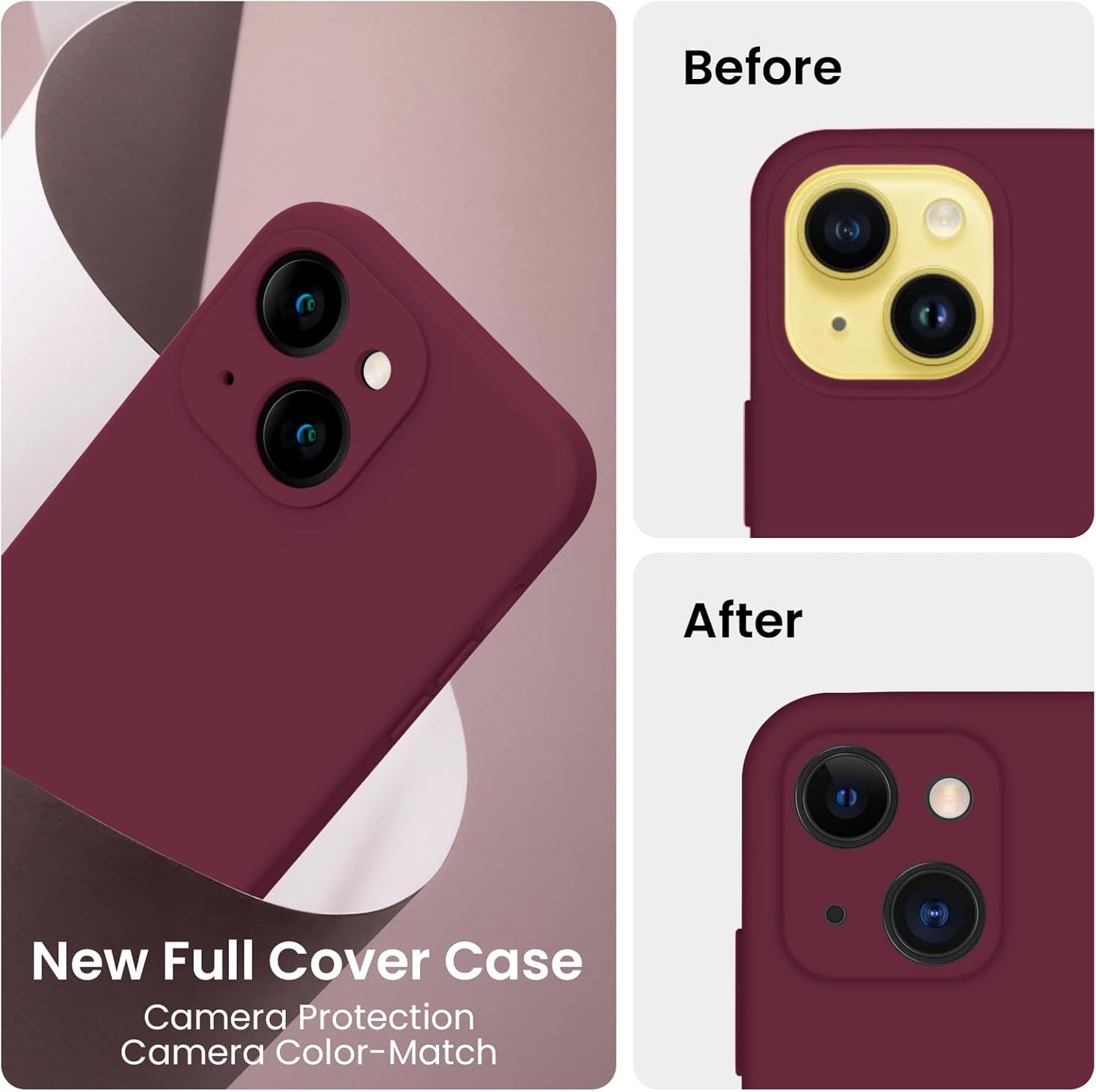 FireNova Designed for iPhone 14 Case, Silicone Upgraded [Camera Protection] Phone Case with [2 Screen Protectors], Soft Anti-Scratch Microfiber Lining Inside, 6.1 inch, Plum