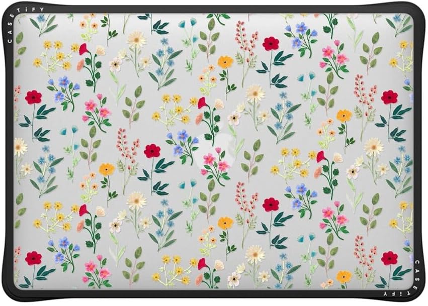 CASETiFY Impact MacBook Air 13" (M1/Intel) Case [Cushioned Impact Corners/Scratch-Resistant/Anti-Slip Grip] - Spring Botanicals 2 - Clear Black