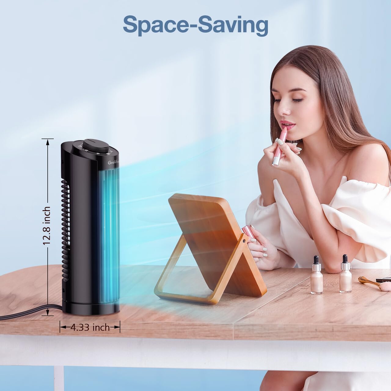 Grelife 13" Electronic Tower Fan with Remote Control, 3 Speed & 3 Modes, 90° Oscillation, LED Display, 7.5H Timer, Quiet Bladeless Cooling – Portable Space-Saving for Bedroom Office, Home