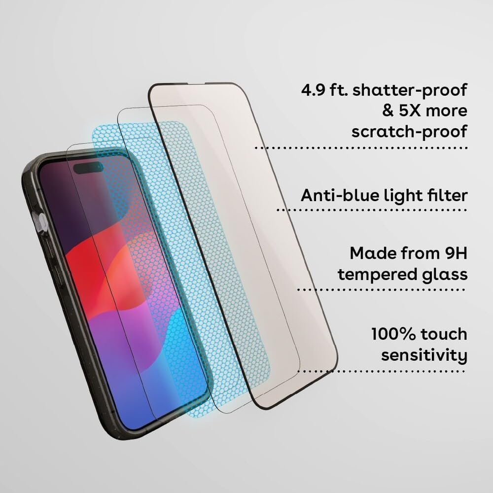 CASETiFY Impact Anti-Blue Light Screen Protector [Strengthened 9H aluminosilicate glass, applicator included] for iPhone 16 Plus