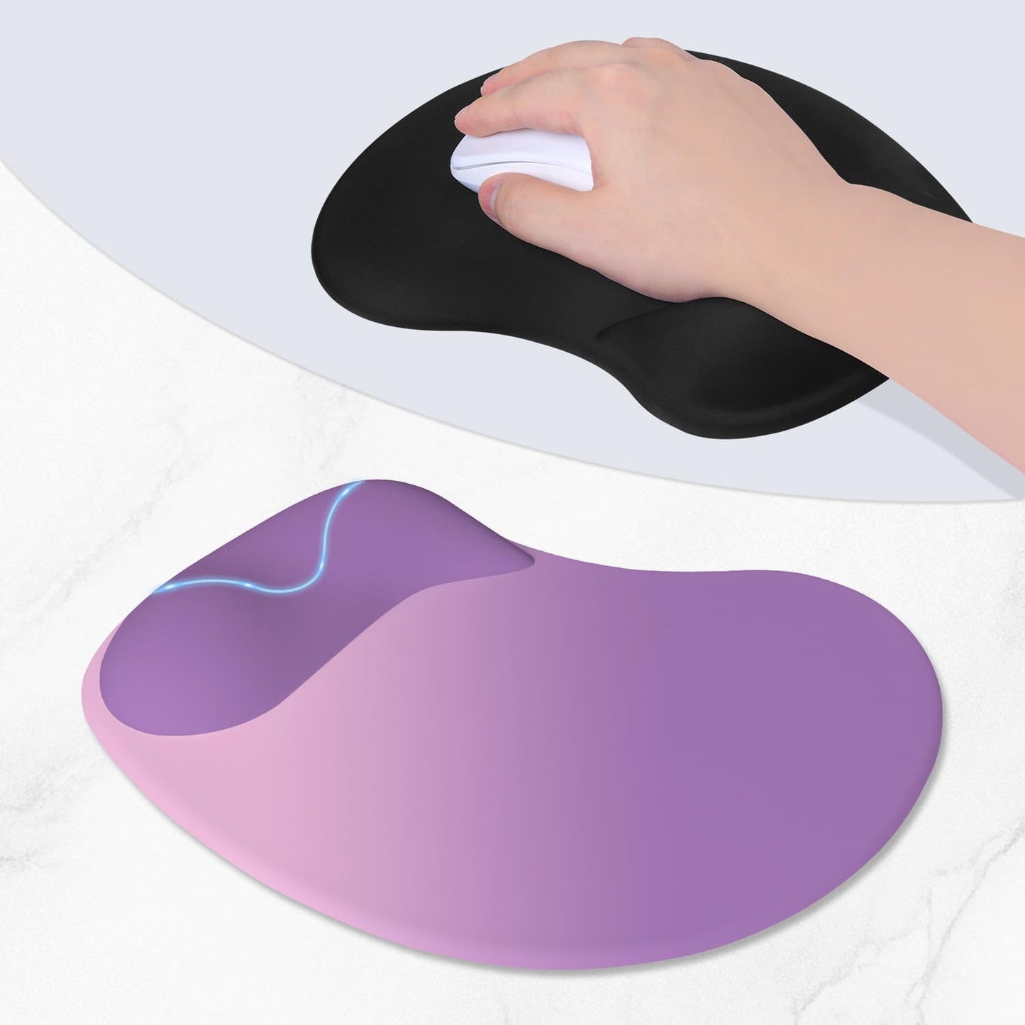 ITNRSIIET Ergonomic Mouse Pad, Cushioned Gel Wrist Rest, Non-Slip Base, Smooth Surface, Cute Multi-Color, 9.5 x 8.2 in, Purple Pink Gradient