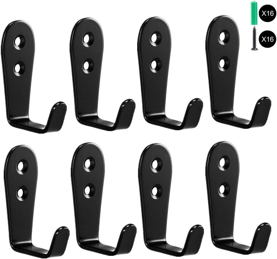Flyisland Wall Hooks 8 Pcs, Coat Hooks Garage Hook Wall Mounted Hat Hangger Hooks Robe Hook Single Coat Hanger Heavy Duty (8 Pack, Black)