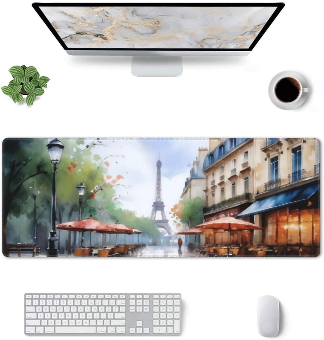Gaming Mouse Pad, Large Non-Slip Rubber Base Mousepad, Keyboard Mouse Mat, Desk Pad with Stitched Edges, 31.5x11.8inch, Elfa Tower