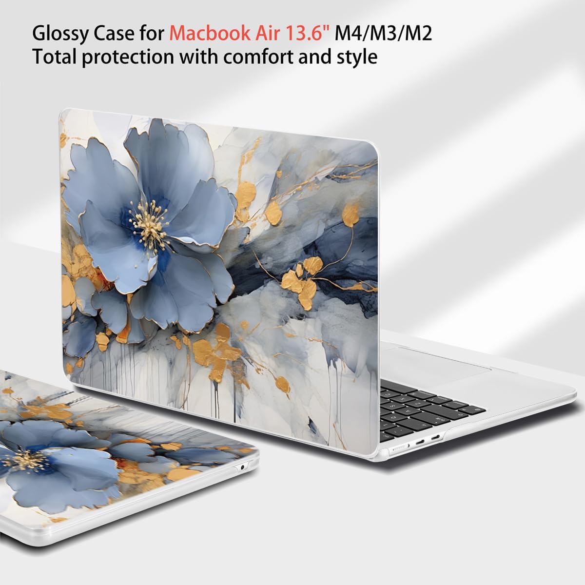 Teryeefi Compatible with A2681 A3113 A3240 MacBook Air 13.6 inch Case M2 M3 M4 Release 2022-2025,Protective Slim Cover + Keyboard Cover+OTG Adapter for 13.6 inch MacBook Air Liquid Retina, Art Florals