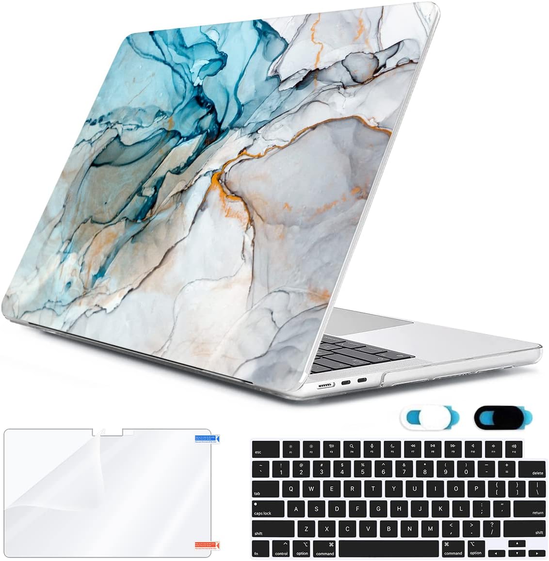 Compatible with M4 2025 MacBook Air 13.6 inch Case A3240 with Touch ID 2022 2023 2024 M3 A3113 M2 A2681, Plastic Hard Shell Case & Keyboard Cover & Screen Protector & Webcam Cover, Marble