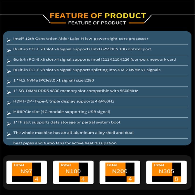 CWWK Intel Alder Lake N100(4C/4T Up to 3.4GHz)/N305(8C/8T Up to 3.8GHz) Dual SFP+10GbE Mini PC|4xIntel I226-V 2.5GbE |DDR5 Memory|PCI-E x4|HDMI+DP+Type-C (10 Gigabit N305, No RAM No SSD)