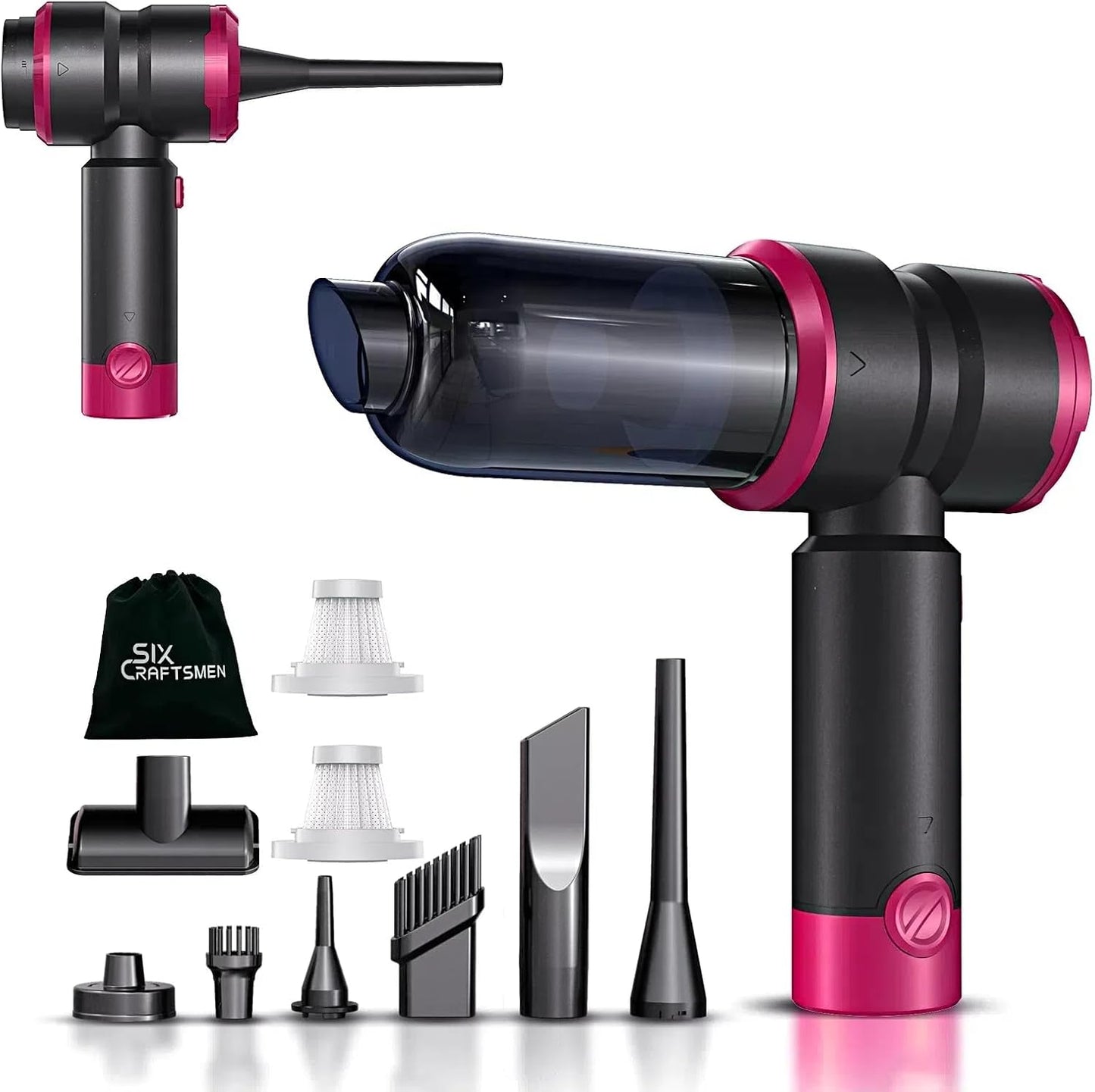 Handheld Car Vacuum with 15000PA Power, 4 in 1 Small Powerful Cordless Vacuum Cleaner & Air Duster with 2000mAh Battery, Rechargeable Portable Mini Hand Held Vacuum for Car, Home,Office,Pet Hair（Pink）