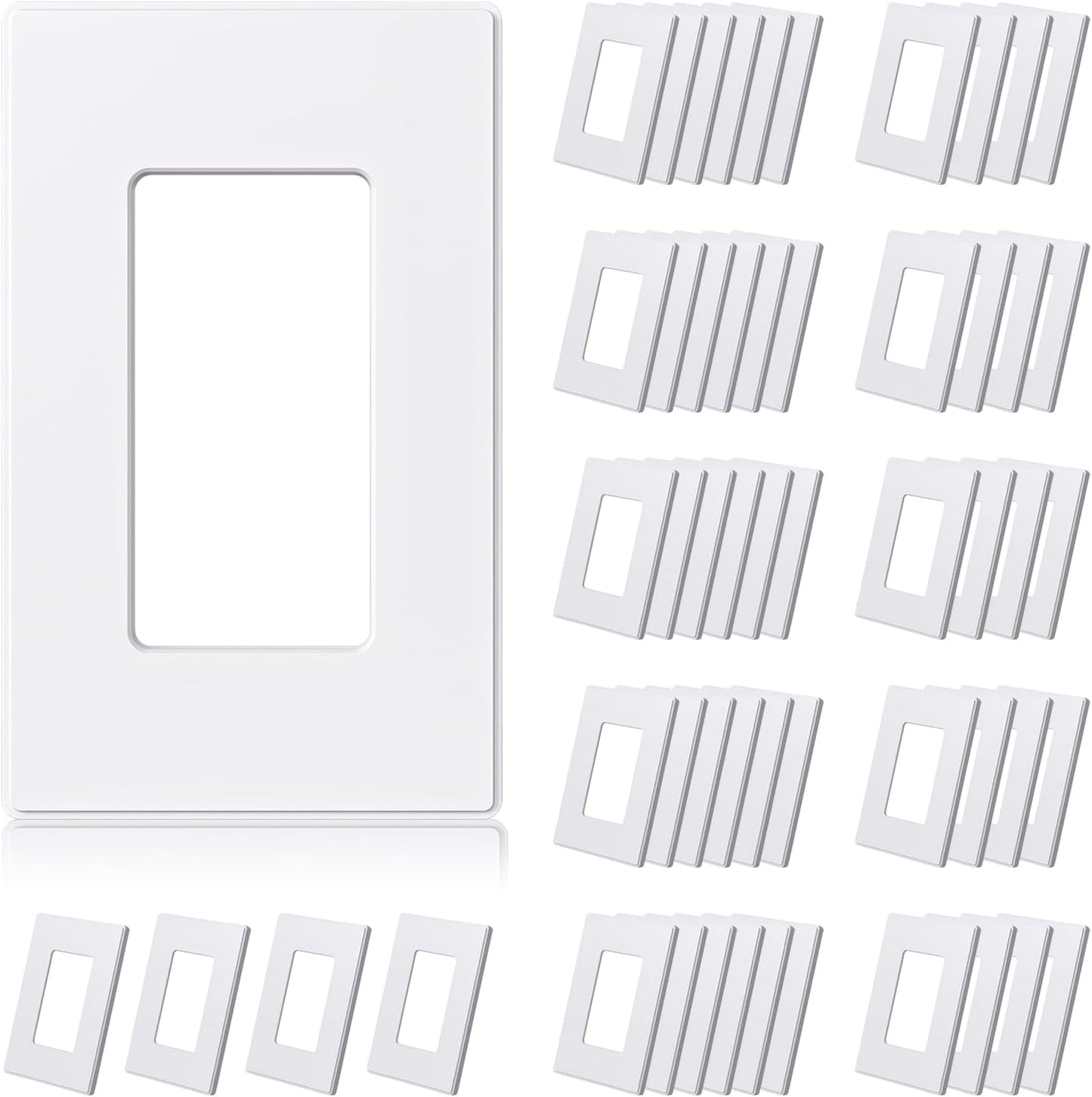 ELEGRP Matte White 1-Gang Screwless Decorative Wall Plates, Standard Size Unbreakable Thermoplastic Faceplate Cover for Decorator Receptacle Outlet Switch, UL Listed (50 Pack)
