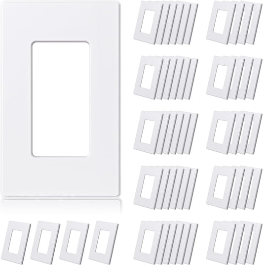 ELEGRP Matte White 1-Gang Screwless Decorative Wall Plates, Standard Size Unbreakable Thermoplastic Faceplate Cover for Decorator Receptacle Outlet Switch, UL Listed (50 Pack)