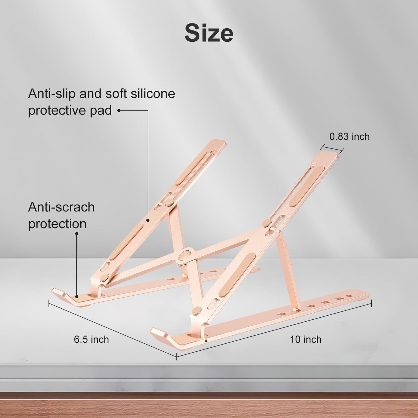 Ergonomic and Foldable Laptop Stand for Desk, Adjustable Riser, Fits All Laptops and Notebooks up to 17,Ultra-Thin,Ventilated Cooling,ABS+Silicone,Gold.