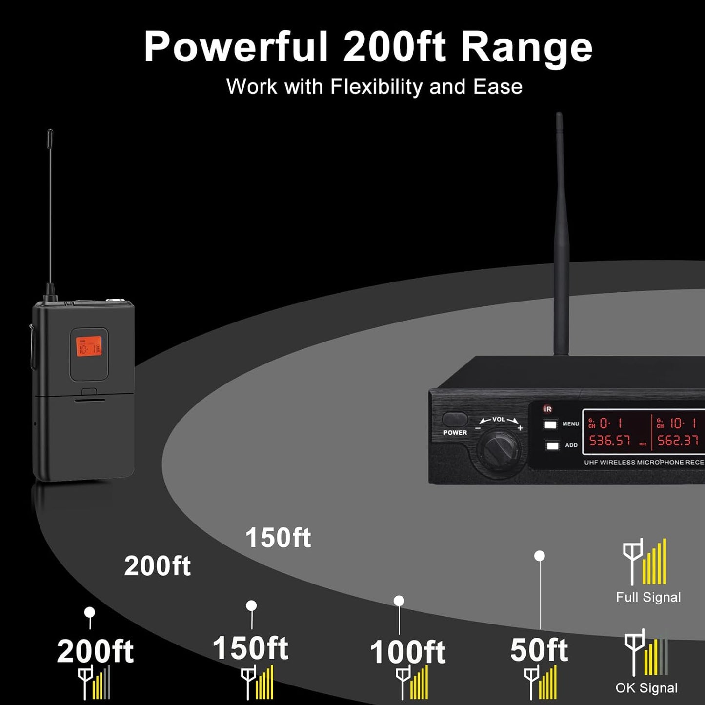 200-Channel Wireless Microphone, Wireless Lavalier Microphone Dual UHF Bodypack Cordless Lavalier Mic System Set