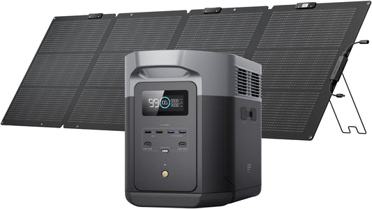 EF ECOFLOW Solar Generator DELTA 2 Max 2048Wh with 220W Solar Panel, LiFePO4 Battery Portable Power Station, Up to 3400W AC Output, AC + Solar Fast Dual Charging 0-100% in 1 Hr For Outdoor Camping RV