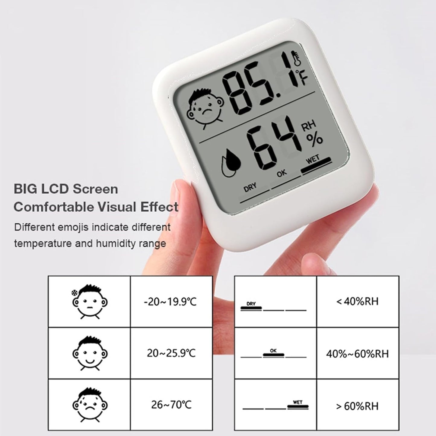 Digital Thermometer and Hygrometer with Comfort Face Display, Hygrometer, Stand, Magnet, Hanging, Simple, Infectious Disease Prevention, Heat Stroke Prevention (Simple, No Clock)