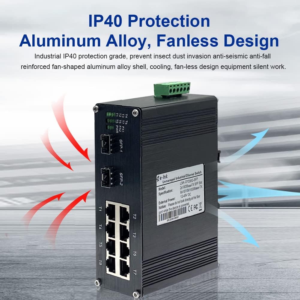 Industrial 8 Port Gigabit Ethernet POE+ Switch DIN Rail Mount 8 port RJ45 10/100/1000Mbps Unmanaged DIN-Rail POE Switch Hardened 10 Ports Ethernet Fiber POE Switch with 2 SFP Slots