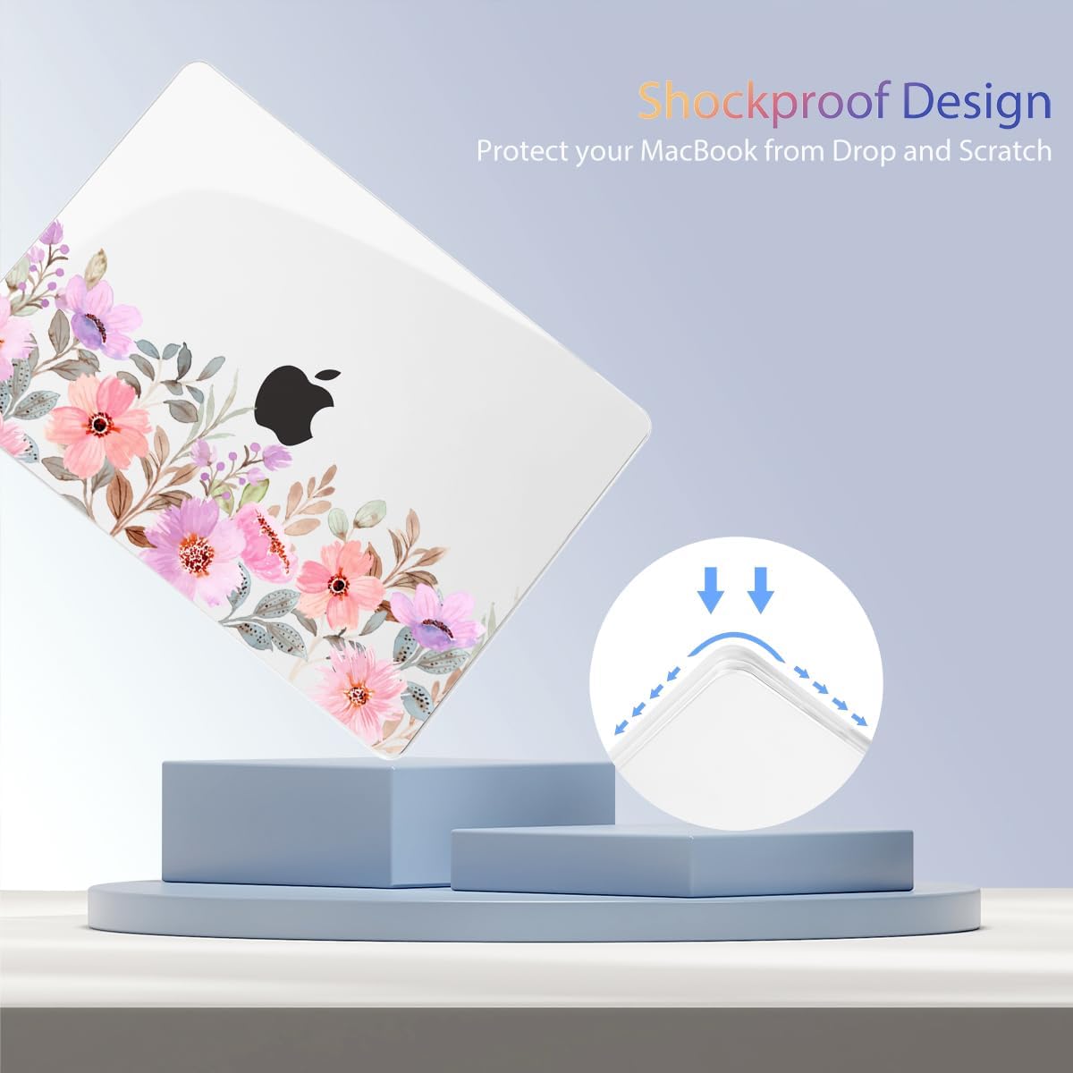 Teryeefi for MacBook Air M4 M3 M2 13 inch Case fits Model A3240 A3113 A2681, Hard Shell for MacBook Air 13.6" 2022-2025 Released Case with Keyboard Cover+Screen Protector, Pink Flower Garden-A