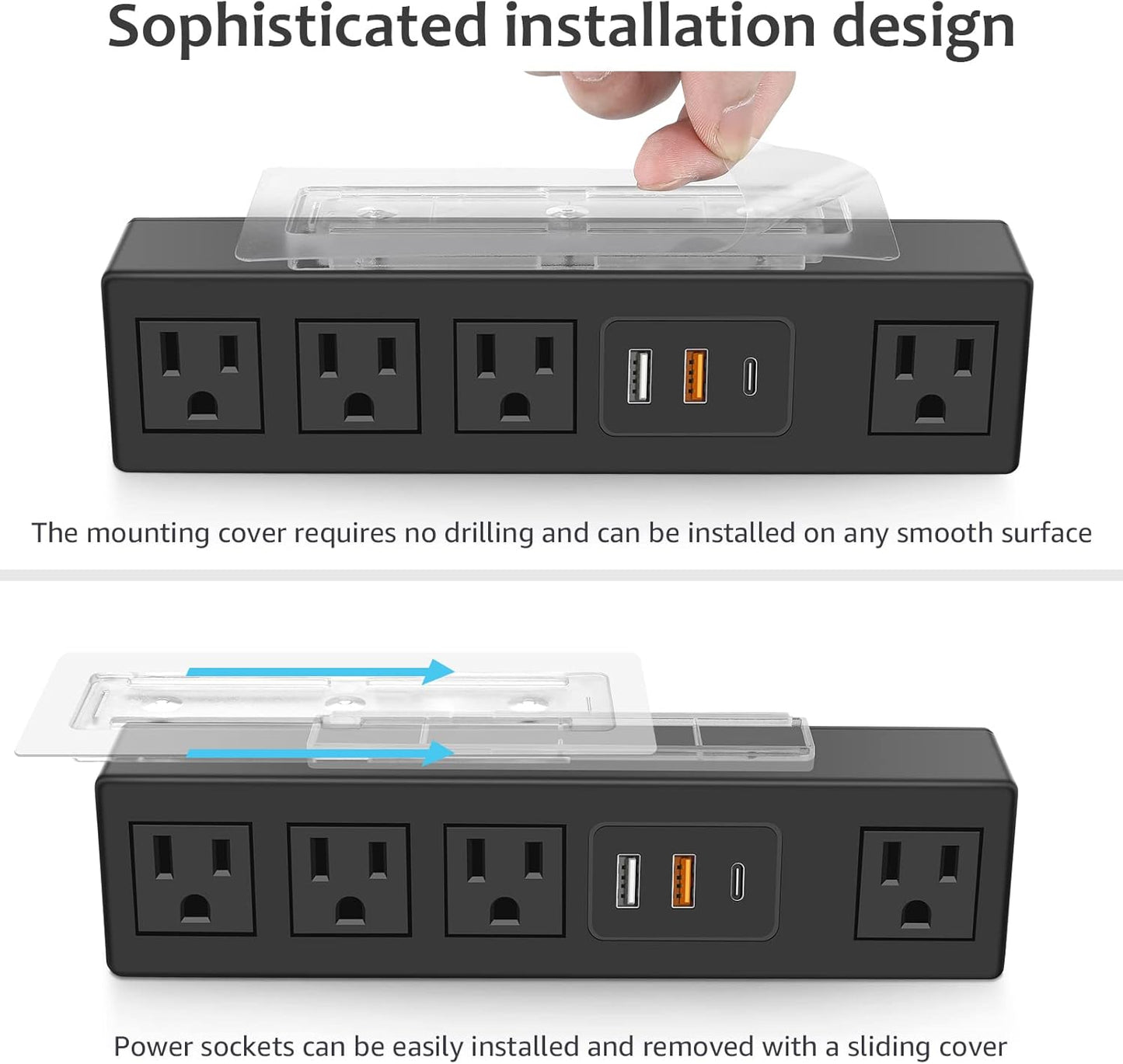 HHSOET Under Desk Power Strip with 3M Adhesive, Removable Under Desktop Mount Plug with Fast Charging USB C and USB A Ports, 4 Outlet Under Table Surge Protector 1200J, 10FT Extension Cord. (Black)