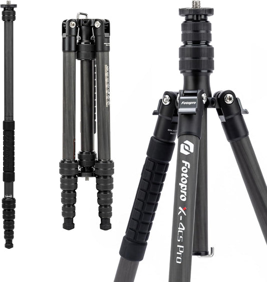 Fotopro 59” Carbon Fiber Travel Tripod, 2 in 1 Lightweight Monopod Tripods, Professional Compact Tripod for DSLR Camera, Load up to 17.6lbs(8kg)