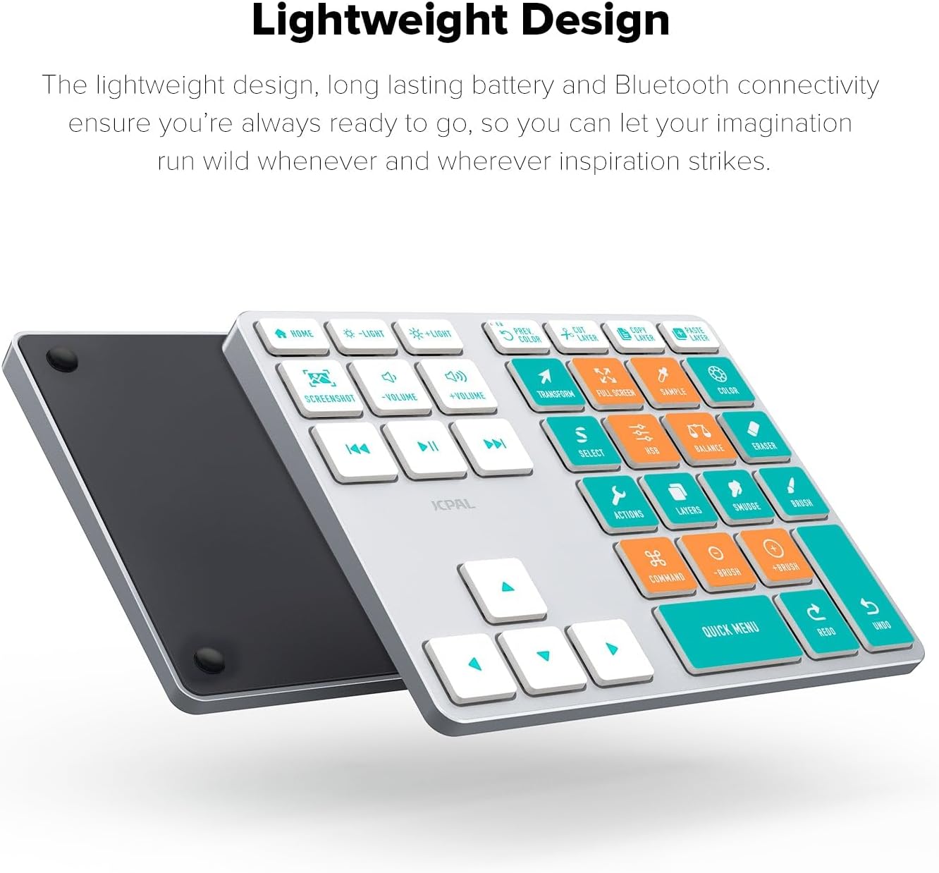 JCPAL ProGuide Wireless Keyboard for Procreate - Bluetooth Rechargeable Macro Pad Mini Keyboard for iPad Procreate with 35 Color-Coded Buttons