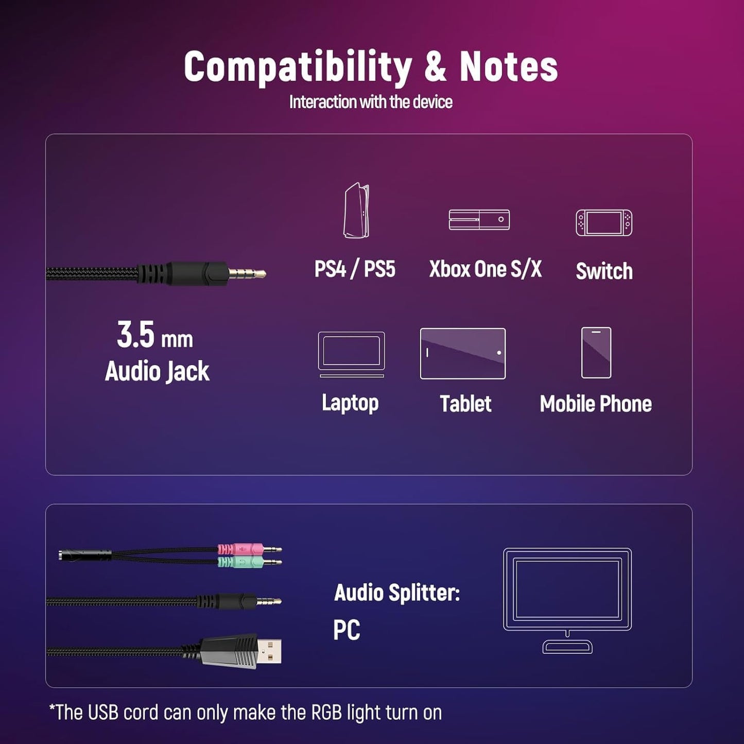 Gaming Headset for PC, Ps4, Ps5, Xbox Headset with 7.1 Surround Sound, Gaming Headphones with Noise Cancelling Mic RGB Light Over Ear Headphones for Xbox Series X/S, Switch-Blue