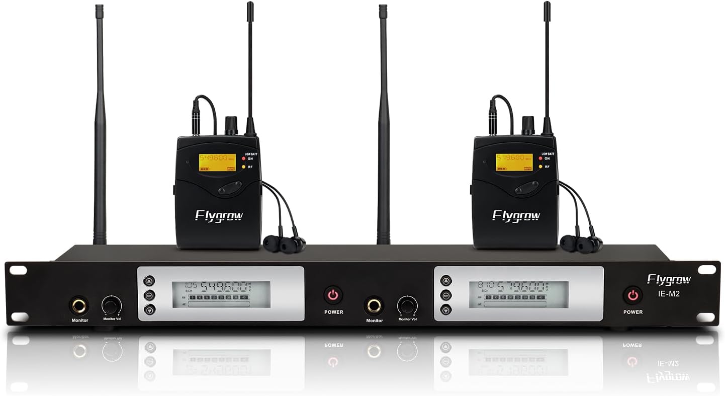 UHF Dual Wireless in-Ear Monitor System with Earphone, Metal Wireless IEM System, Sturdy Bodypack Receiver, 80 Adjustable Frequencies,164ft Range, Ideal for Stage & Studio (2 Bodypack)